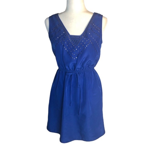 BeBop blue square v-neck dress with embellishments along neckline, Medium - Picture 7 of 7